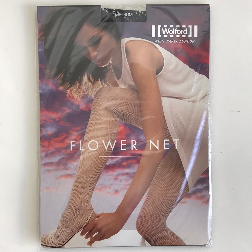 Wolford Flower Net Tights Black size Medium NEW